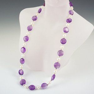 Amethyst, Pearl, and Sterling Silver Necklace